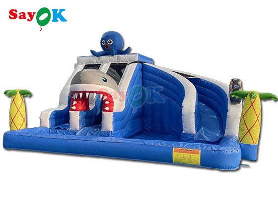 Parque de diversiones tobogán inflable con piscina 19,7 pies gigante tobogán de agua de tiburón inflable para niños