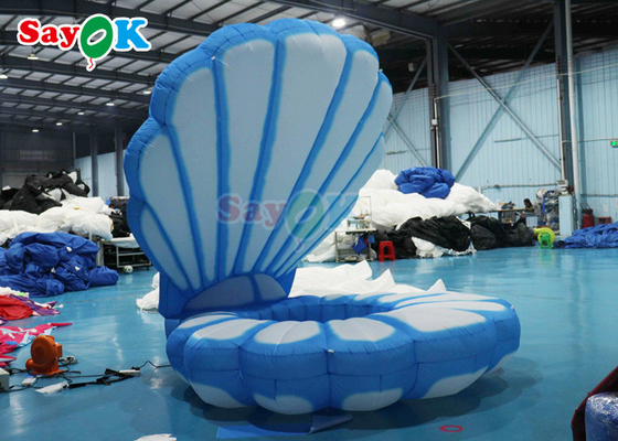 Decoración de escenario de la almeja gigante inflable de mar azul y blanco con led