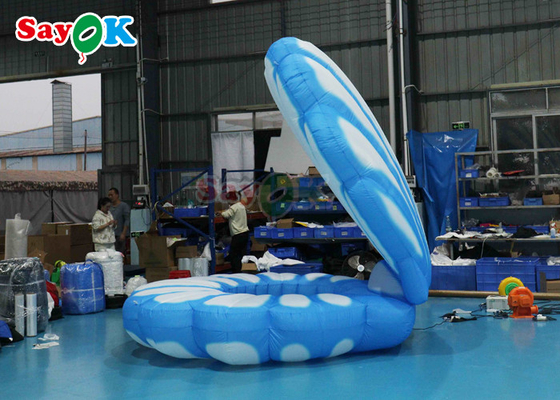 Decoración de escenario de la almeja gigante inflable de mar azul y blanco con led